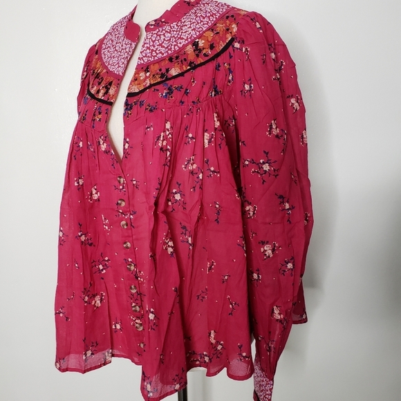 Free People Paloma Red Berry Long Sleeves Top Limited Edition Bohemian Chic - Picture 13 of 16